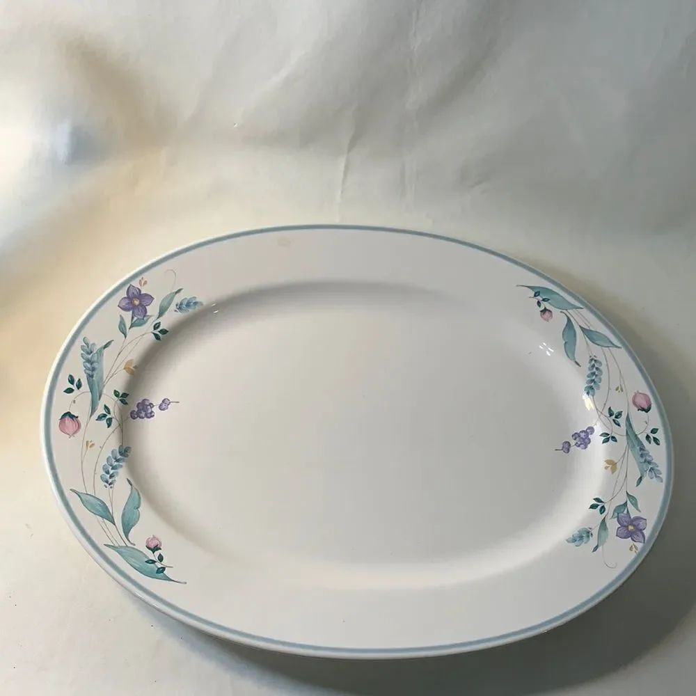 Plaltzgraff Large Oval Vintage Serving Platter 14 1/2 Floral White Pink Purple